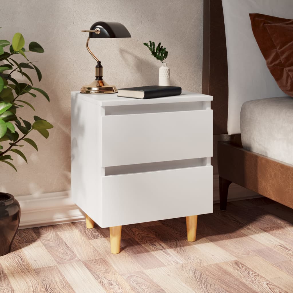 805851 vidaXL Bed Cabinet with Solid Pinewood Legs White 40x35x50 cm