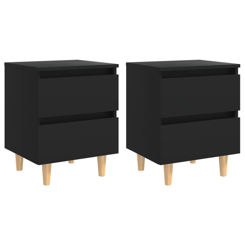 vidaXL Bed Cabinets with Solid Pinewood Legs 2 pcs Black 40x35x50 cm