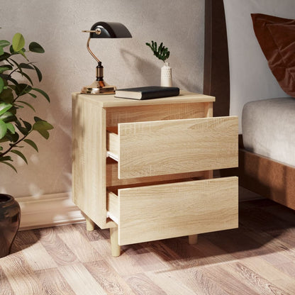 805858 vidaXL Bed Cabinets & Solid Pinewood Legs 2 pcs Sonoma Oak 40x35x50 cm