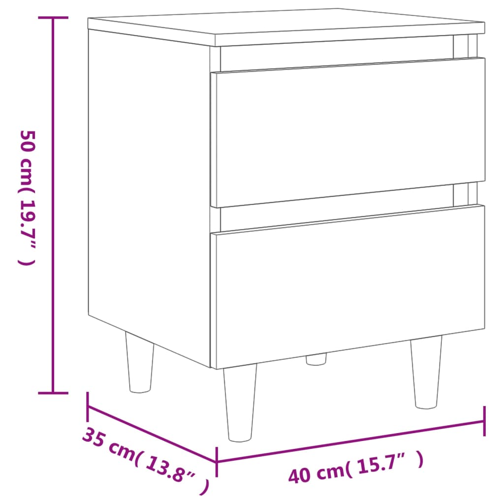 vidaXL Bed Cabinet with Solid Pinewood Legs Concrete Grey 40x35x50 cm