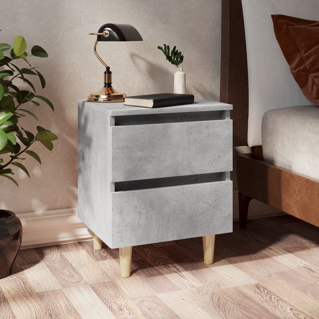 805859 vidaXL Bed Cabinet with Solid Pinewood Legs Concrete Grey 40x35x50 cm