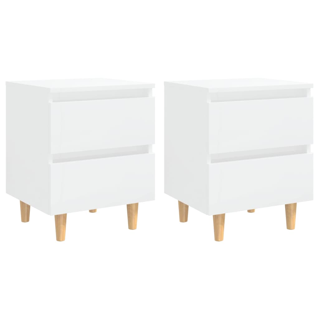 vidaXL Bed Cabinets & Pinewood Legs 2 pcs High Gloss White 40x35x50cm