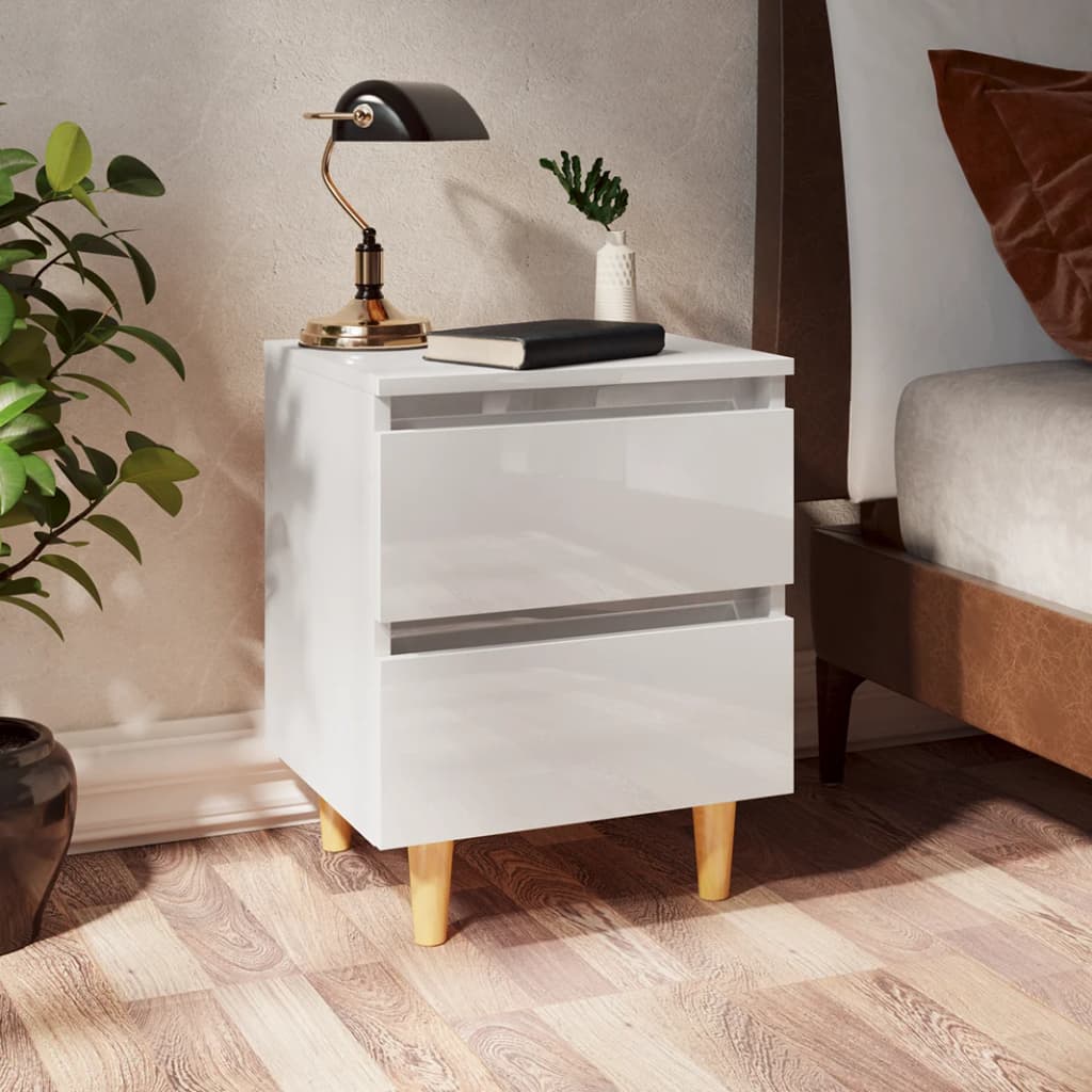 vidaXL Bed Cabinets & Pinewood Legs 2 pcs High Gloss White 40x35x50cm