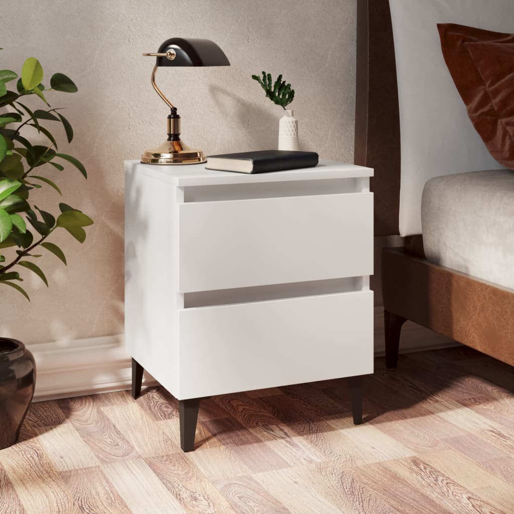 vidaXL Bed Cabinet | White | Engineered wood, Metal (legs) | Medium |  Sleek