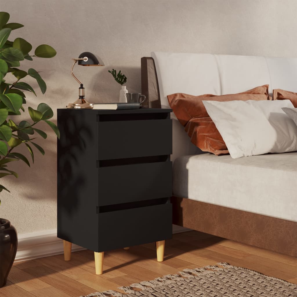 vidaXL Bed Cabinet | Black | Engineered wood, solid eucalyptus wood | Medium