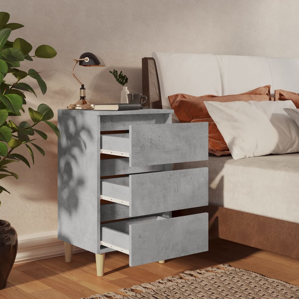 vidaXL Bed Cabinets & Solid Wood Legs 2 pcs Concrete Grey 40x35x69 cm