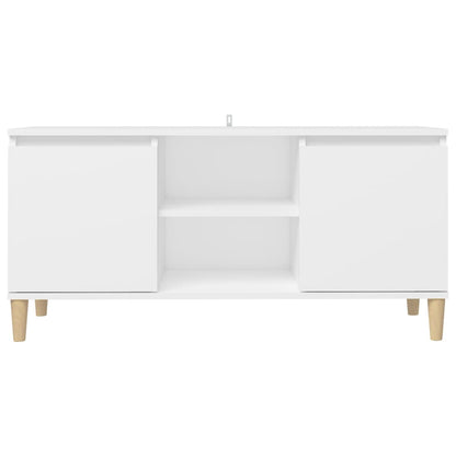 vidaXL TV Cabinet with Solid Wood Legs White 103.5x35x50 cm