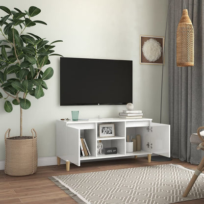 vidaXL TV Cabinet & Solid Wood Legs High Gloss White 103.5x35x50 cm