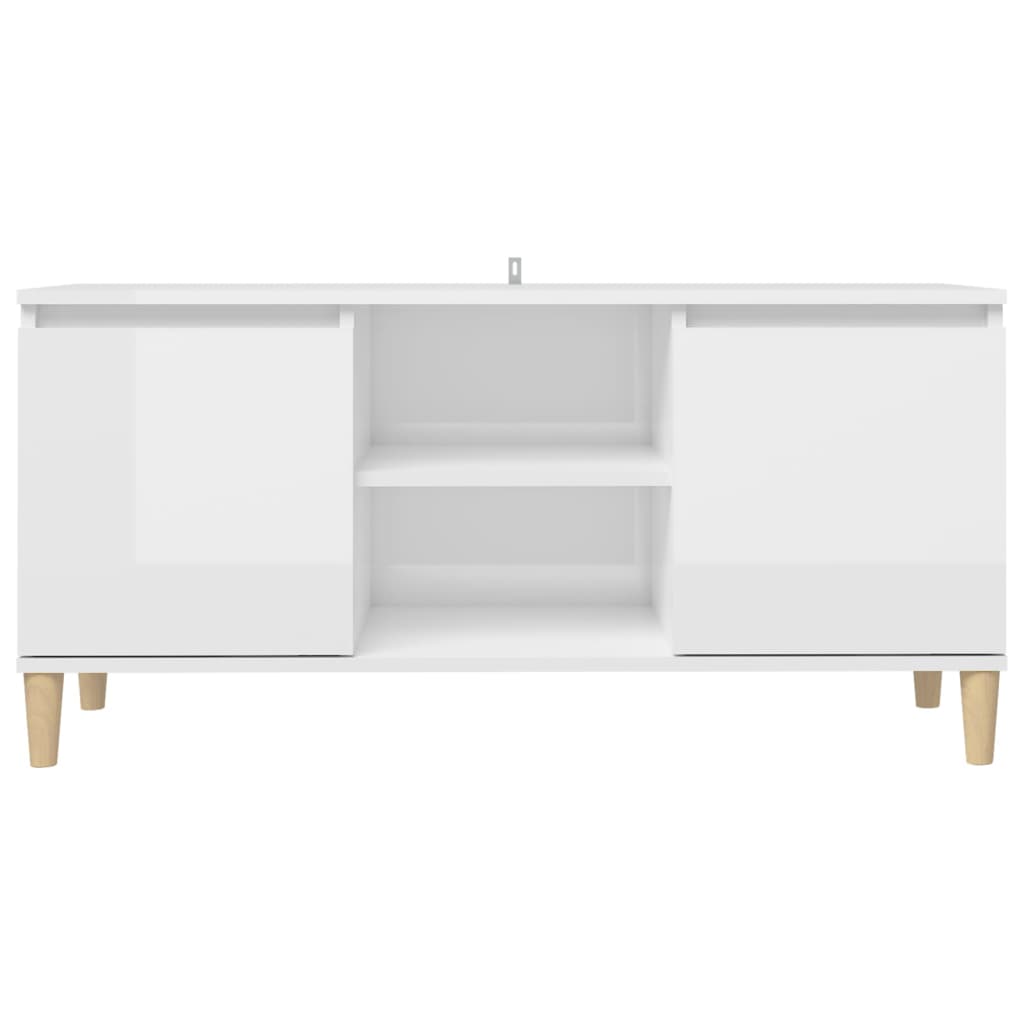 vidaXL TV Cabinet & Solid Wood Legs High Gloss White 103.5x35x50 cm