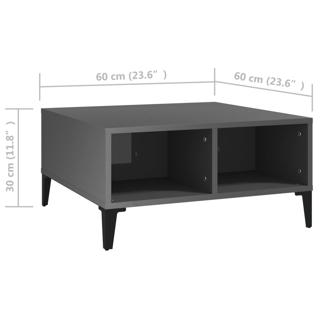 vidaXL Coffee Table High Gloss Grey 60x60x30 cm Engineered Wood