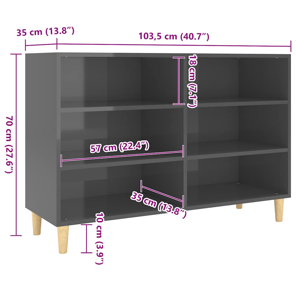 vidaXL Sideboard High Gloss Grey 103.5x35x70 cm Engineered Wood