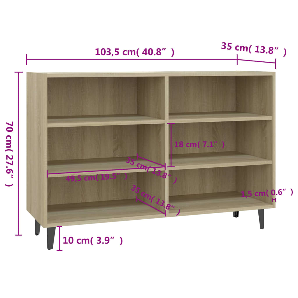 vidaXL Sideboard Sonoma Oak 103.5x35x70 cm Engineered Wood