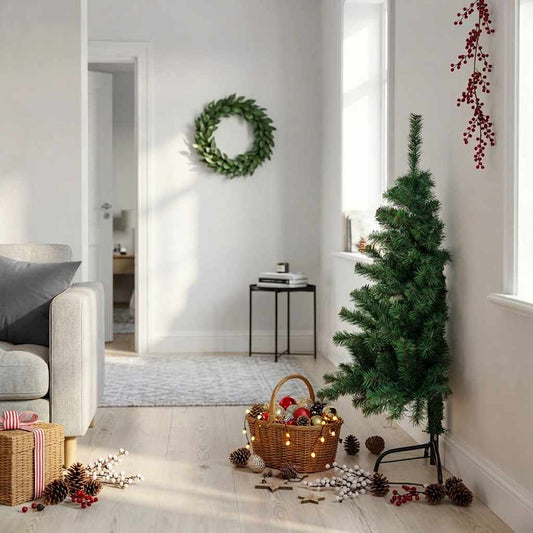 vidaXL Artificial Half Christmas Tree | Green | PVC | Medium | Foldable