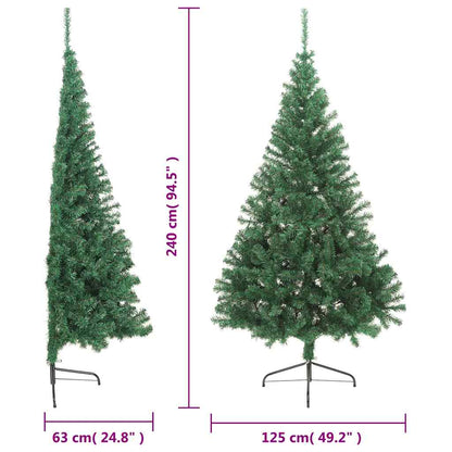 vidaXL Fake Half Christmas Tree | Green | PVC, Steel | 240 cm | Ornaments