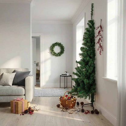 vidaXL Fake Half Christmas Tree | Green | PVC, Steel | 240 cm | Ornaments