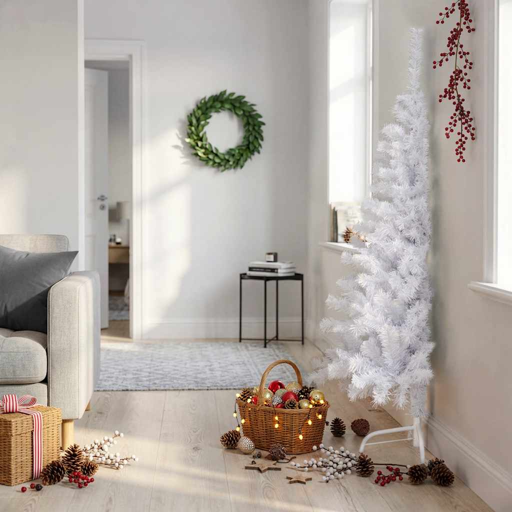 vidaXL Artificial Half Christmas Tree with Stand White 150 cm PVC