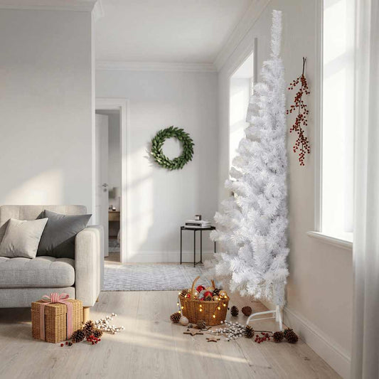 vidaXL Artificial Half Christmas Tree with Stand White 210 cm PVC