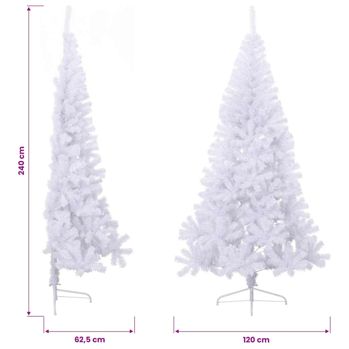 vidaXL Artificial Half Christmas Tree with Stand White 240 cm PVC
