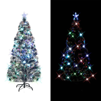 vidaXL Pre-lit Christmas Tree Green and White 150 cm Fibre Optic