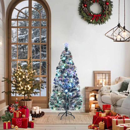 vidaXL Pre-lit Christmas Tree Green and White 150 cm Fibre Optic