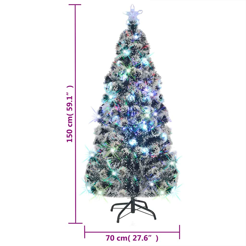 vidaXL Pre-lit Christmas Tree Green and White 150 cm Fibre Optic