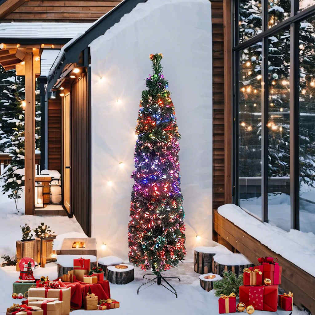 vidaXL Artificial Slim Christmas Tree with Stand 210 cm Fibre Optic