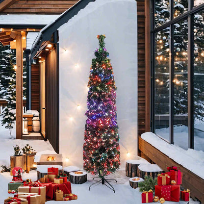vidaXL Artificial Slim Christmas Tree with Stand 210 cm Fibre Optic