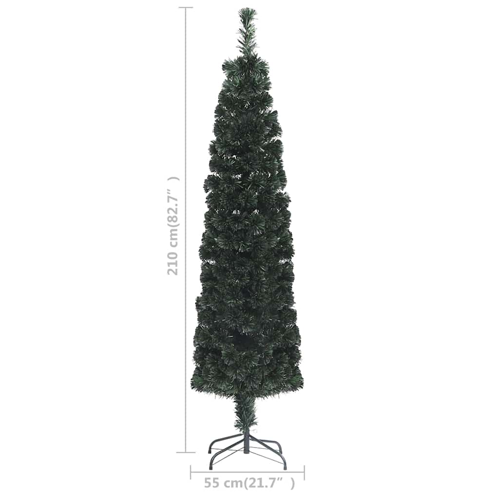 vidaXL Artificial Slim Christmas Tree with Stand 210 cm Fibre Optic