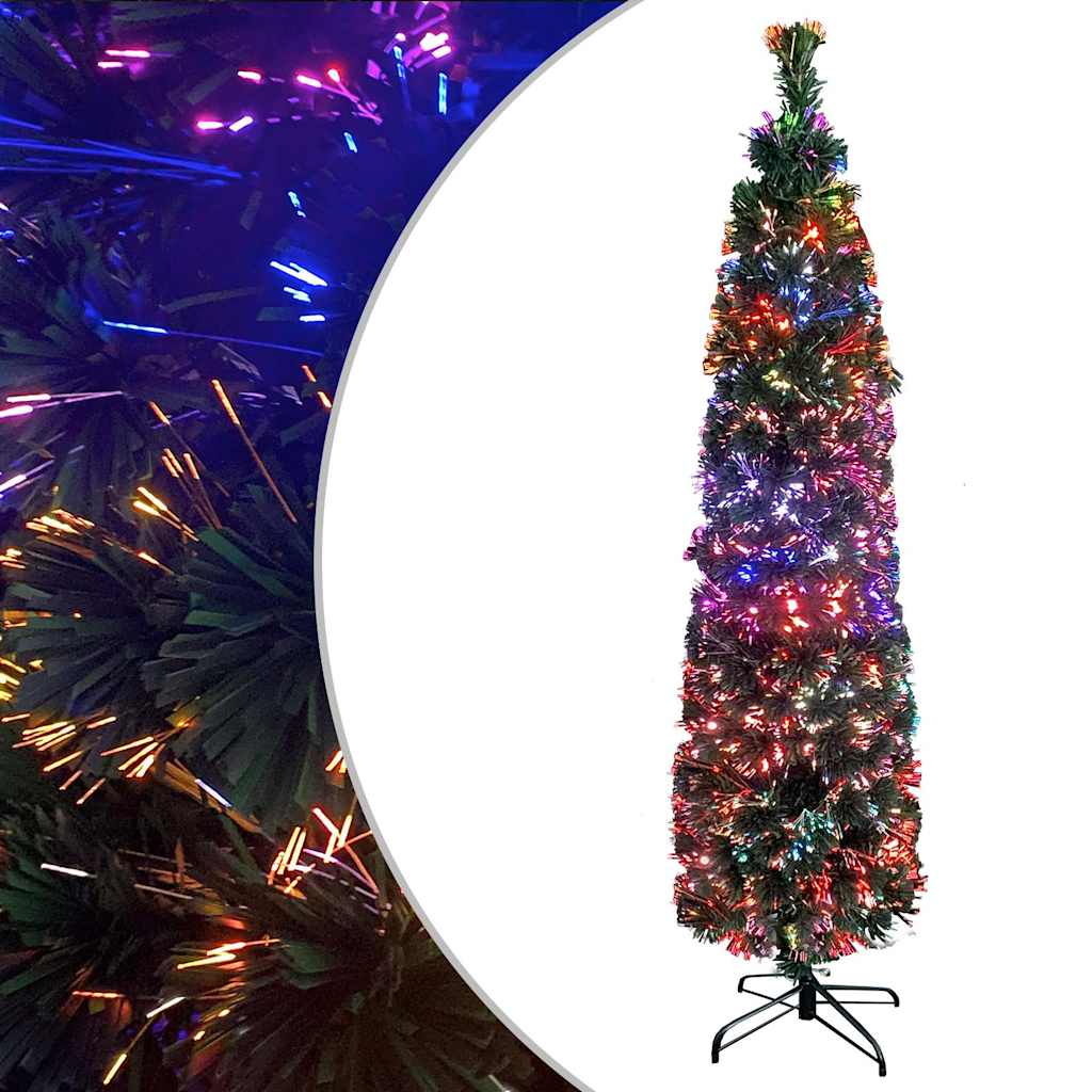 vidaXL Artificial Slim Christmas Tree with Stand 210 cm Fibre Optic