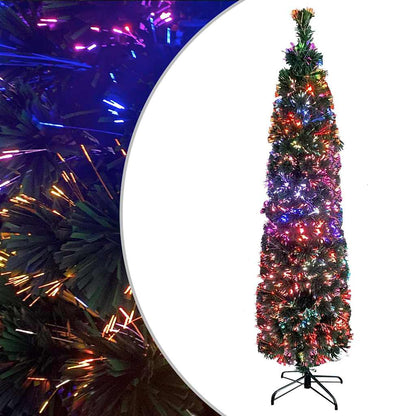 vidaXL Artificial Slim Christmas Tree with Stand 210 cm Fibre Optic