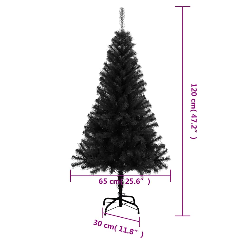 vidaXL Artificial Christmas Tree | Black | PVC, Steel | 120 cm Height