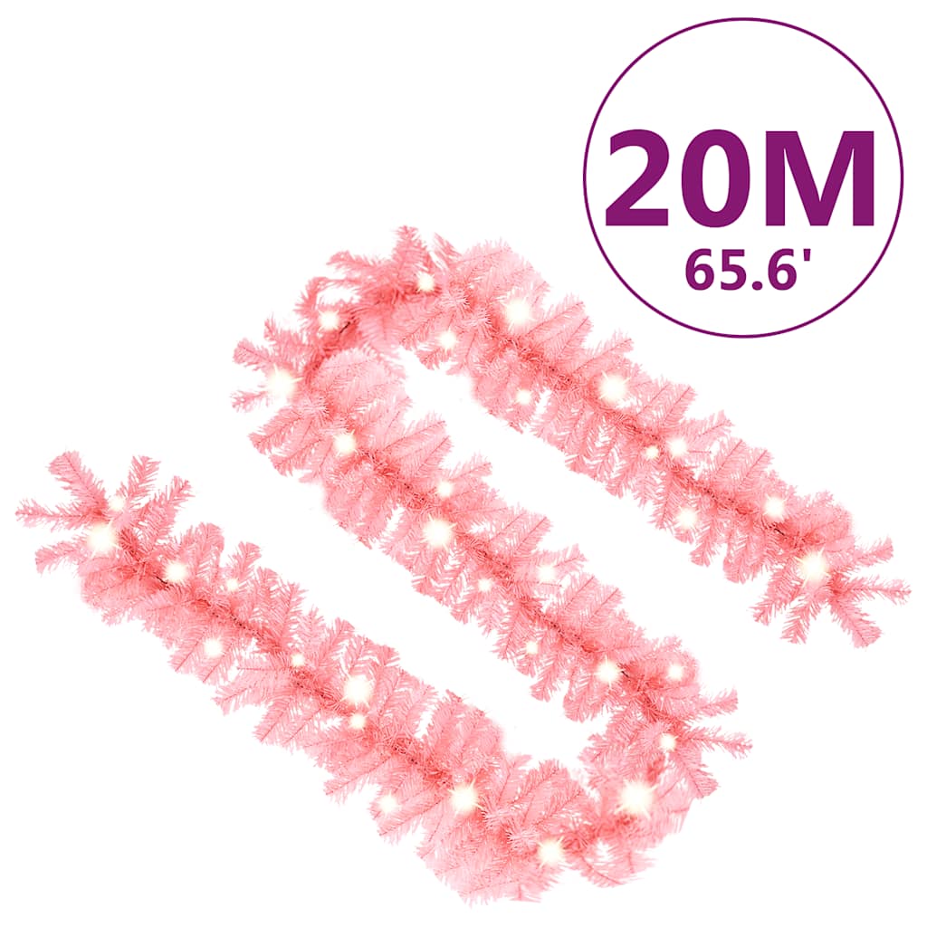 vidaXL Christmas Garland with LED Lights 20 m Pink