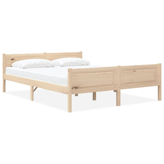 vidaXL Bed Frame | Natural Wood | Solid Pinewood, Plywood | Double