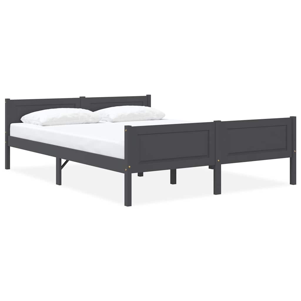 vidaXL Bed Frame | Grey | Solid pinewood, plywood | Double | Durable | Bed Frame