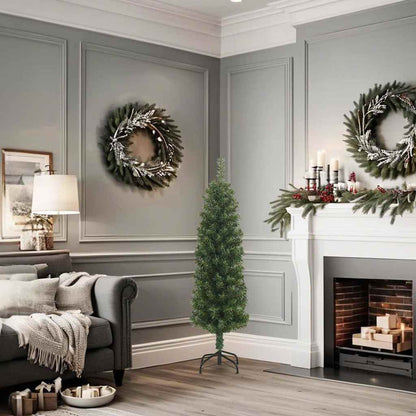 vidaXL Artificial Christmas Tree | Green | PVC, steel | Slim