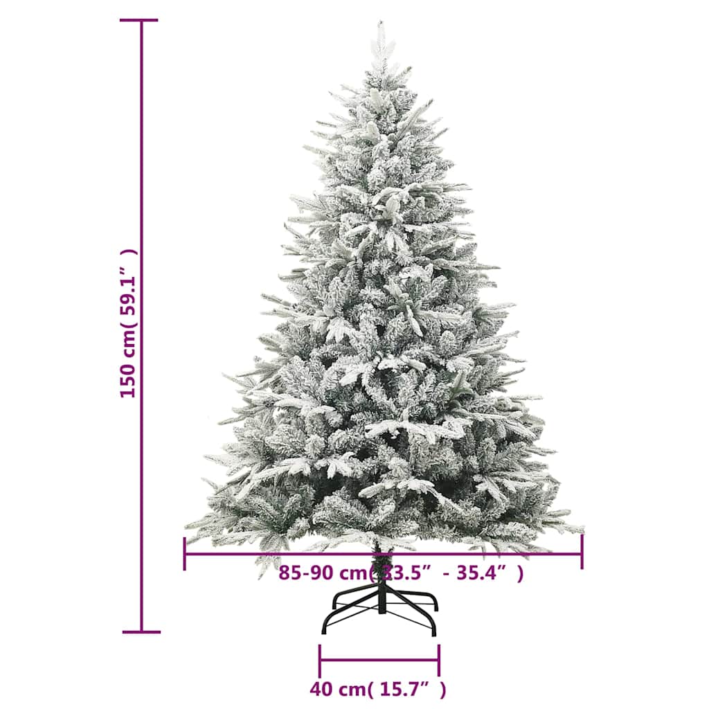 328493 vidaXL Artificial Christmas Tree with Flocked Snow Green 150 cm PVC&PE
