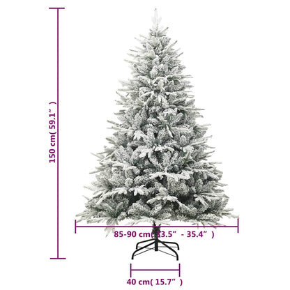 328493 vidaXL Artificial Christmas Tree with Flocked Snow Green 150 cm PVC&PE