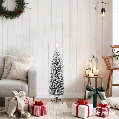 vidaXL Slim Artificial Christmas Tree with Flocked Snow Green 120 cm PVC