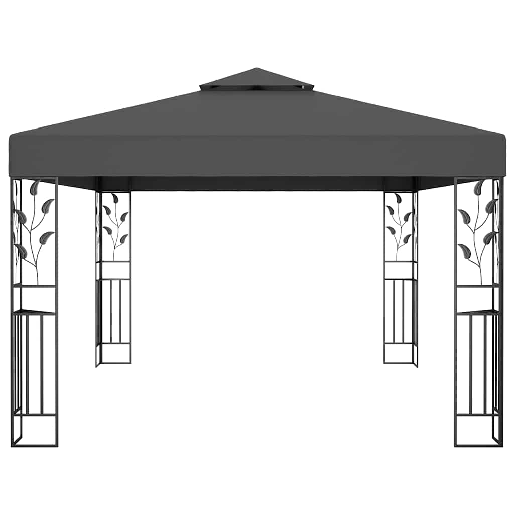 vidaXL Gazebo with Double Roof&LED String Lights 3x4m Anthracite
