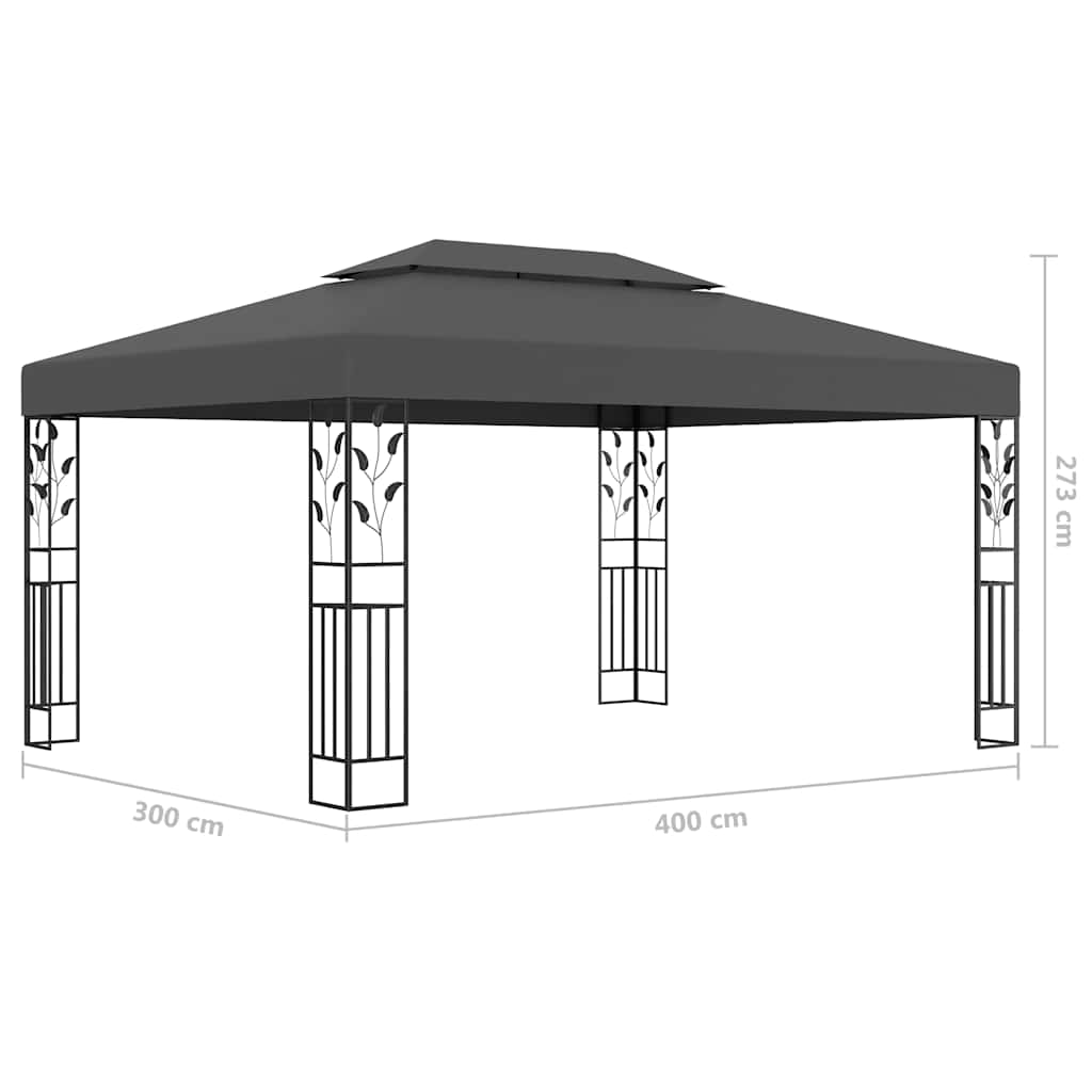 vidaXL Gazebo with Double Roof&LED String Lights 3x4m Anthracite