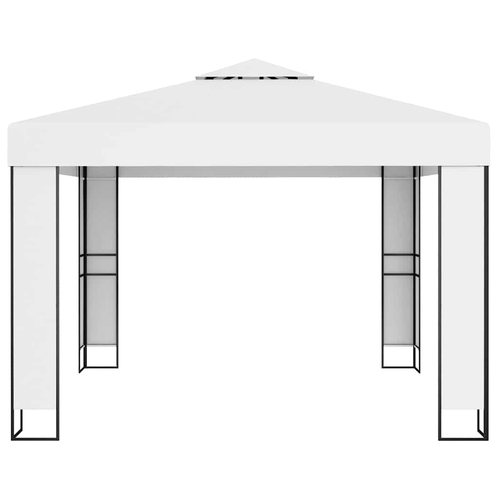 vidaXL Gazebo with Double Roof&LED String Lights 3x3 m White
