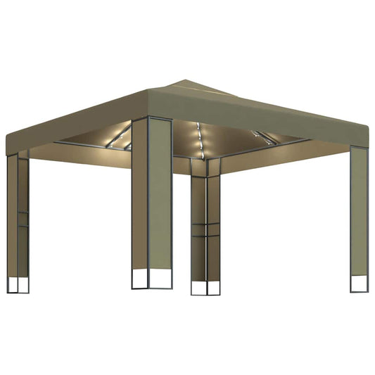 vidaXL Gazebo with Double Roof&LED String Lights 3x3x2,7 m Taupe
