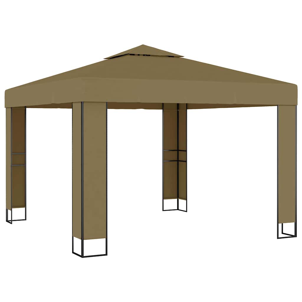 vidaXL Gazebo with Double Roof&LED String Lights 3x3x2,7 m Taupe