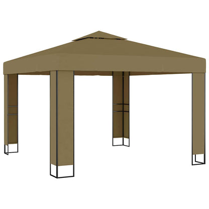 vidaXL Gazebo with Double Roof&LED String Lights 3x3x2,7 m Taupe