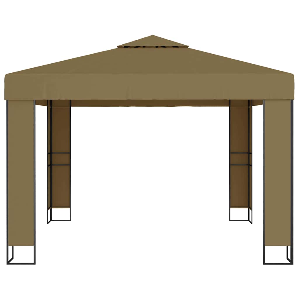 vidaXL Gazebo with Double Roof&LED String Lights 3x3x2,7 m Taupe