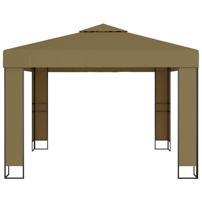vidaXL Gazebo with Double Roof&LED String Lights 3x3x2,7 m Taupe
