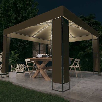 vidaXL Gazebo with Double Roof&LED String Lights 3x3x2,7 m Taupe
