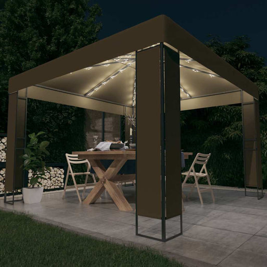 vidaXL Gazebo with Double Roof&LED String Lights 3x3x2,7 m Taupe
