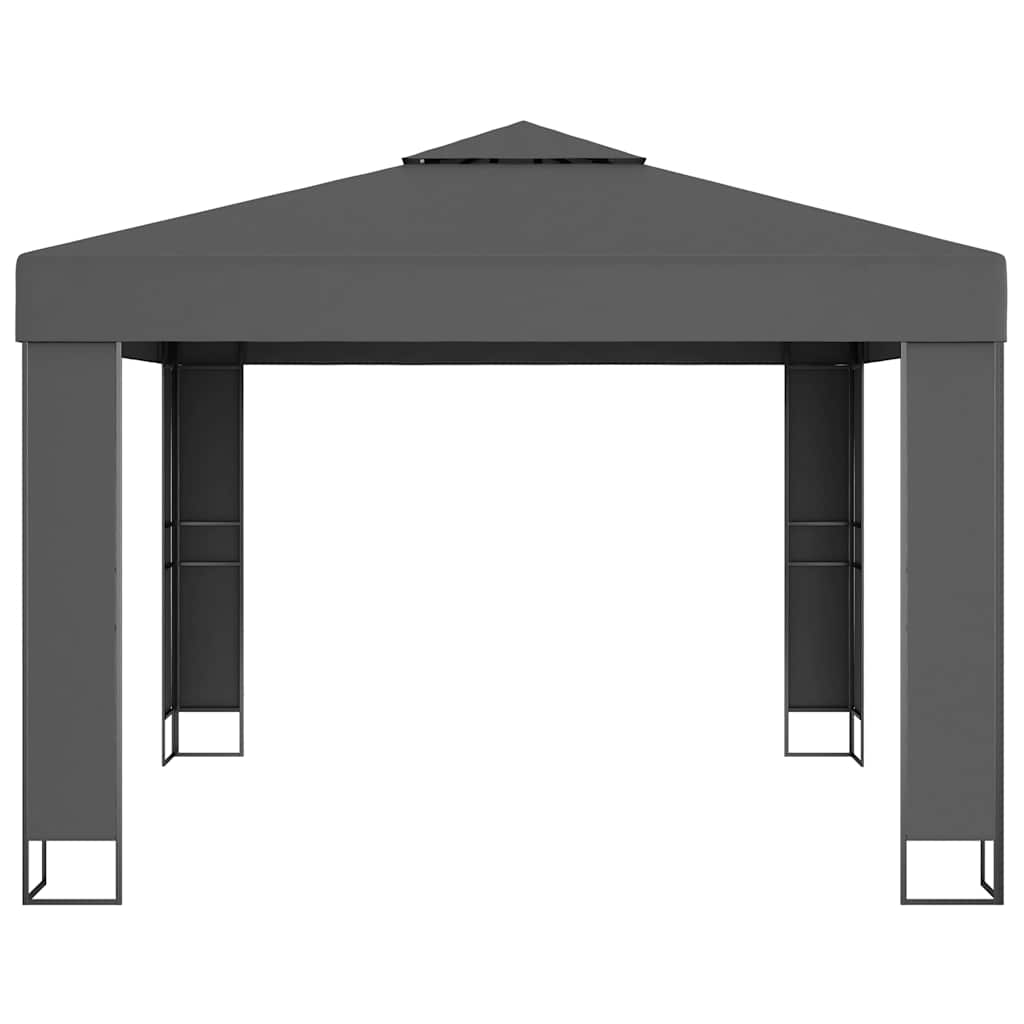 vidaXL Gazebo with Double Roof&LED String Lights 3x3 m Anthracite