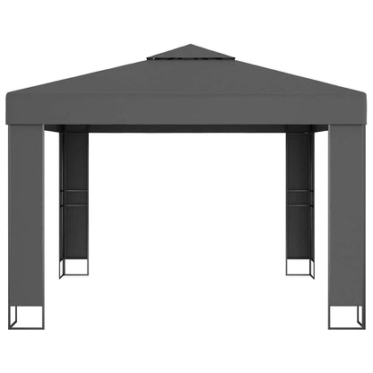 vidaXL Gazebo with Double Roof&LED String Lights 3x3 m Anthracite